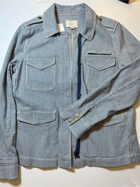 Ann Taylor LOFT Pinstripe Blue Railroad Stripe Zip-Front Jacket NWT Size Medium